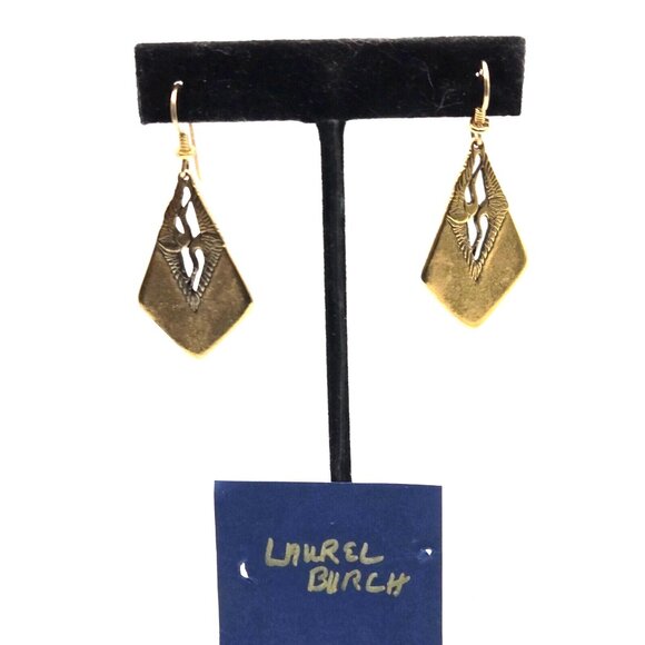 Laurel Burch signed pair of pelicans drop goldton hook earrings - Picture 5 of 7